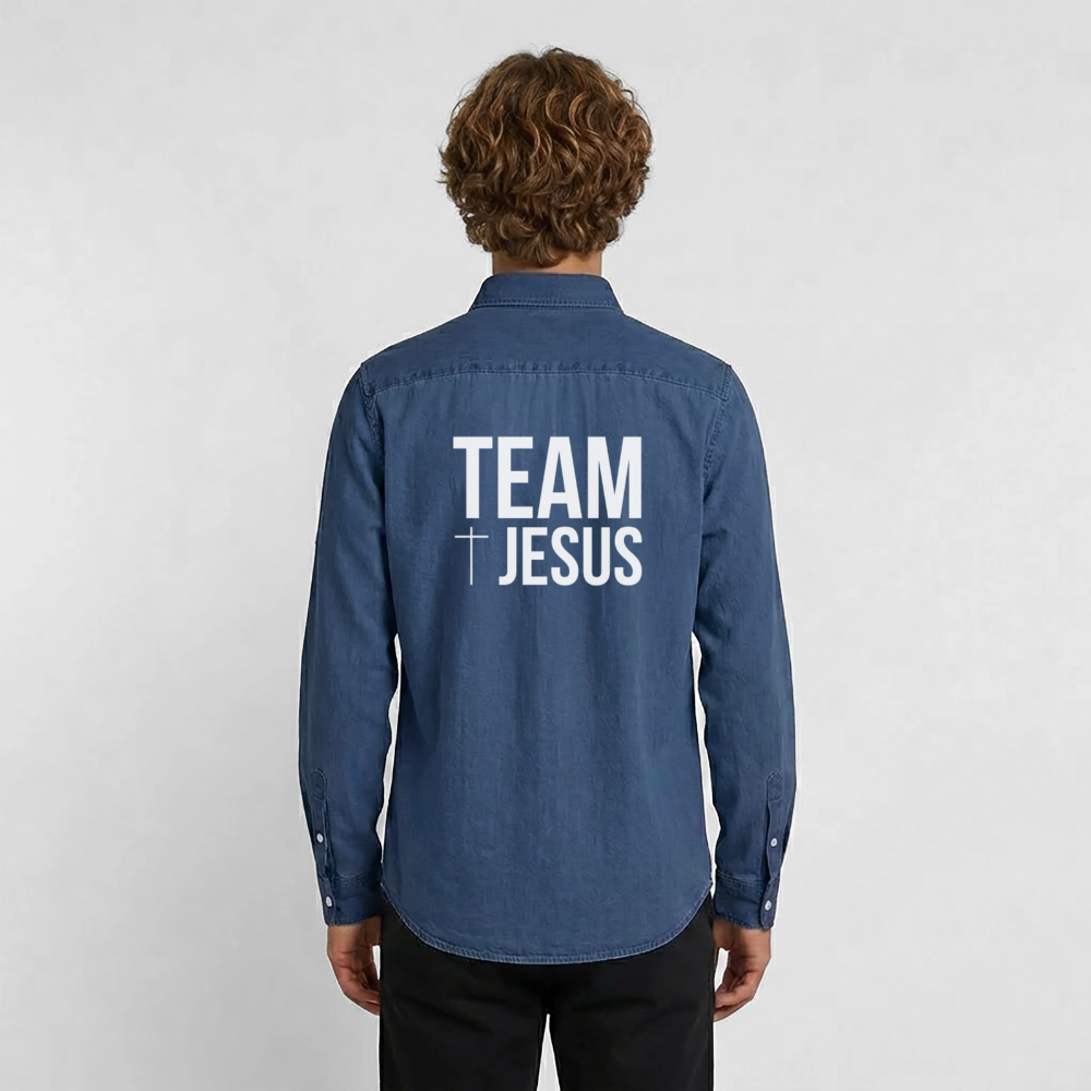 Männer Jeanshemd - Team Jesus - verwaschenes Mittelblau 