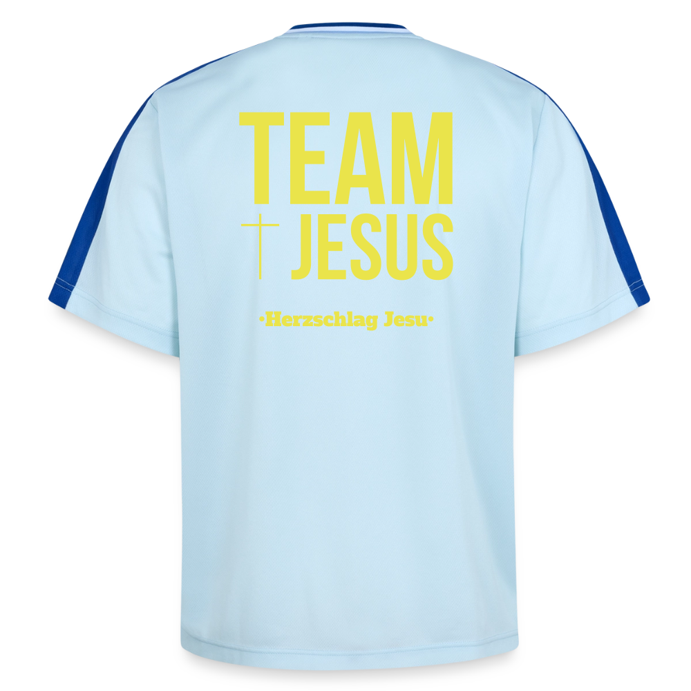 Unisex Football Style T-Shirt - Team Jesus - Hellblau/Dunkelblau