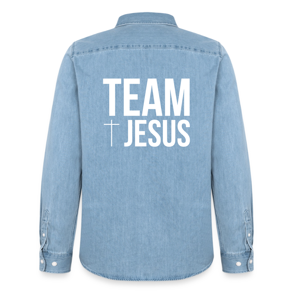 Männer Jeanshemd - Team Jesus - verwaschenes Hellblau