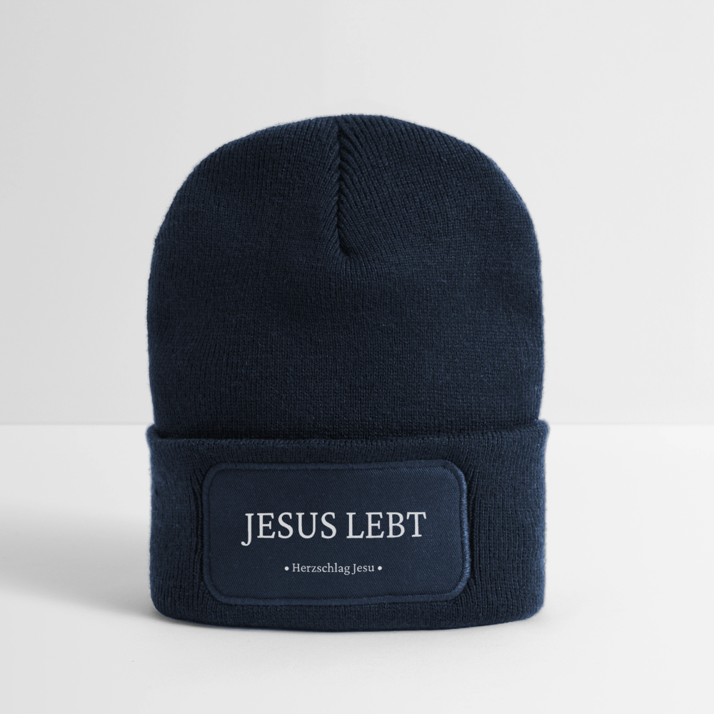 Recycelte Patch Beanie - Jesus Lebt - French Navy