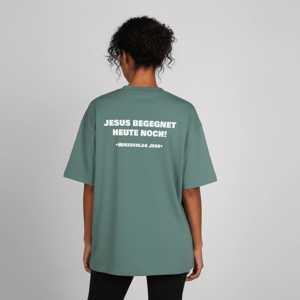 Premium Boxy Heavyweight Organic T-Shirt  -  Jesus begegnet heute noch! - Grüner Bucht