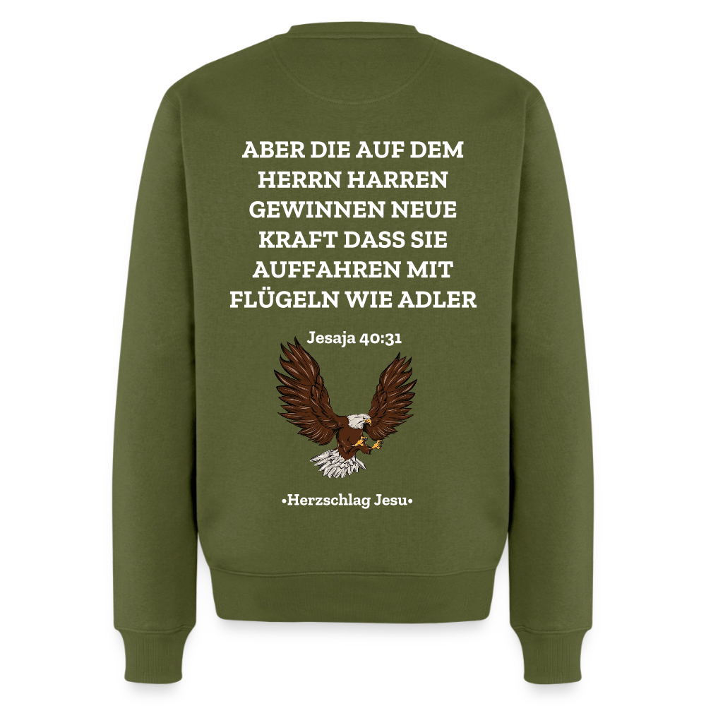 Männer Premium Pullover - Jesaja 40:31 mit Adler - Khaki