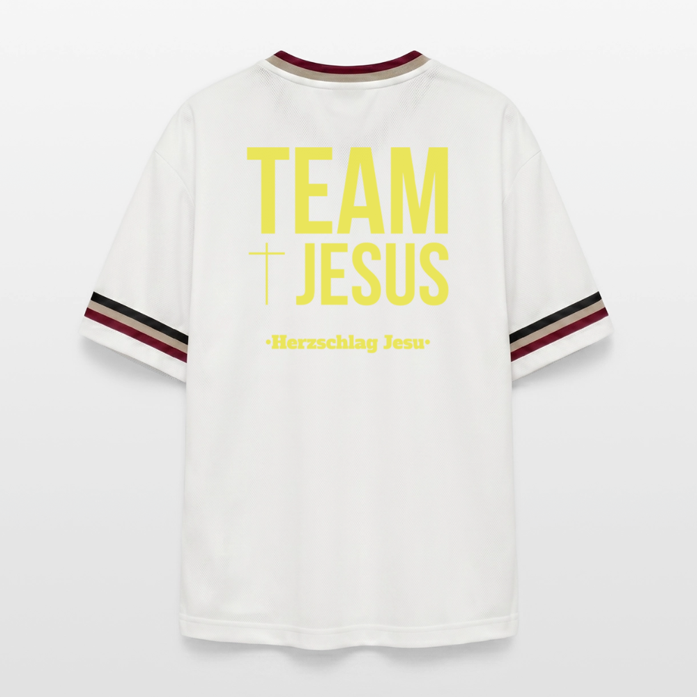 Unisex Football Style T-Shirt - Team Jesus - Offwhite/Bordeaux