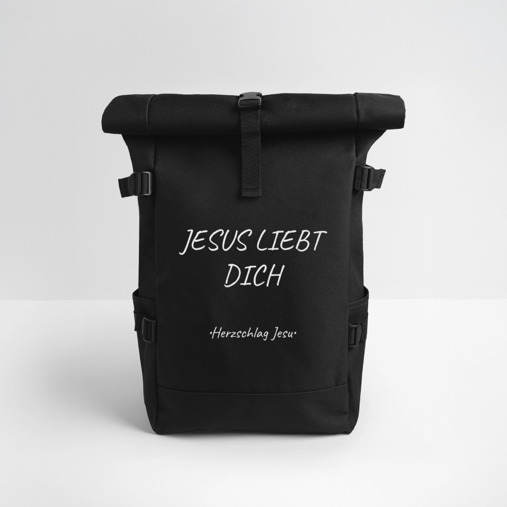 Rolltop Rucksack - Jesus liebt dich - Schwarz