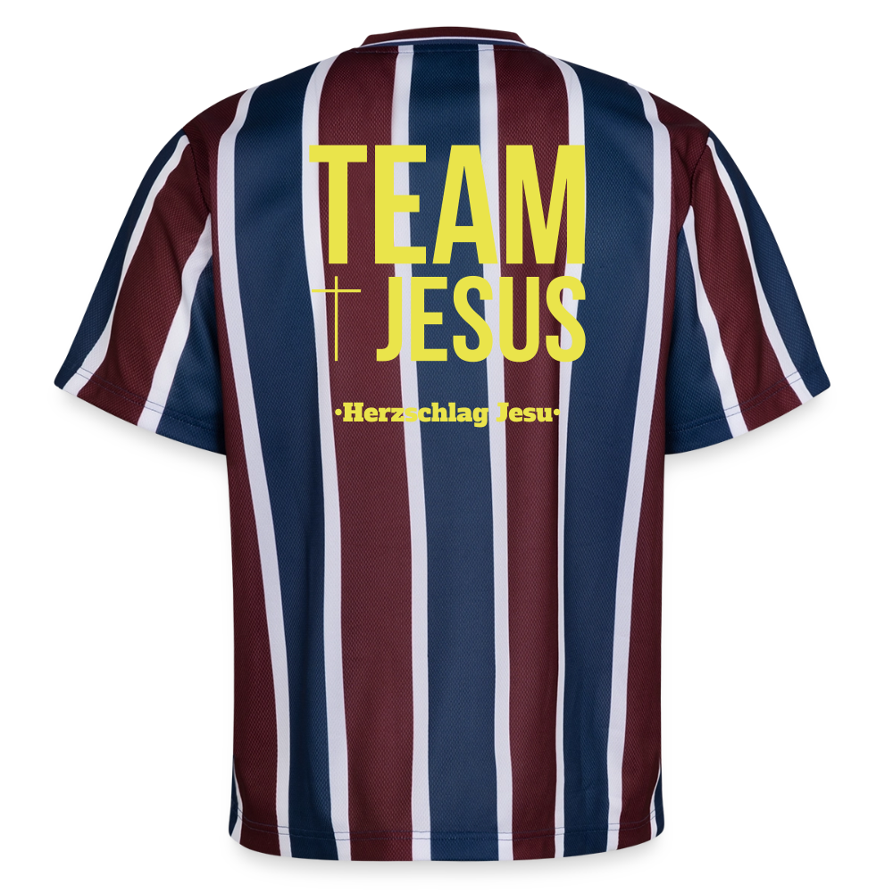 Unisex Football Style T-Shirt - Team Jesus - Bordeaux/Navy