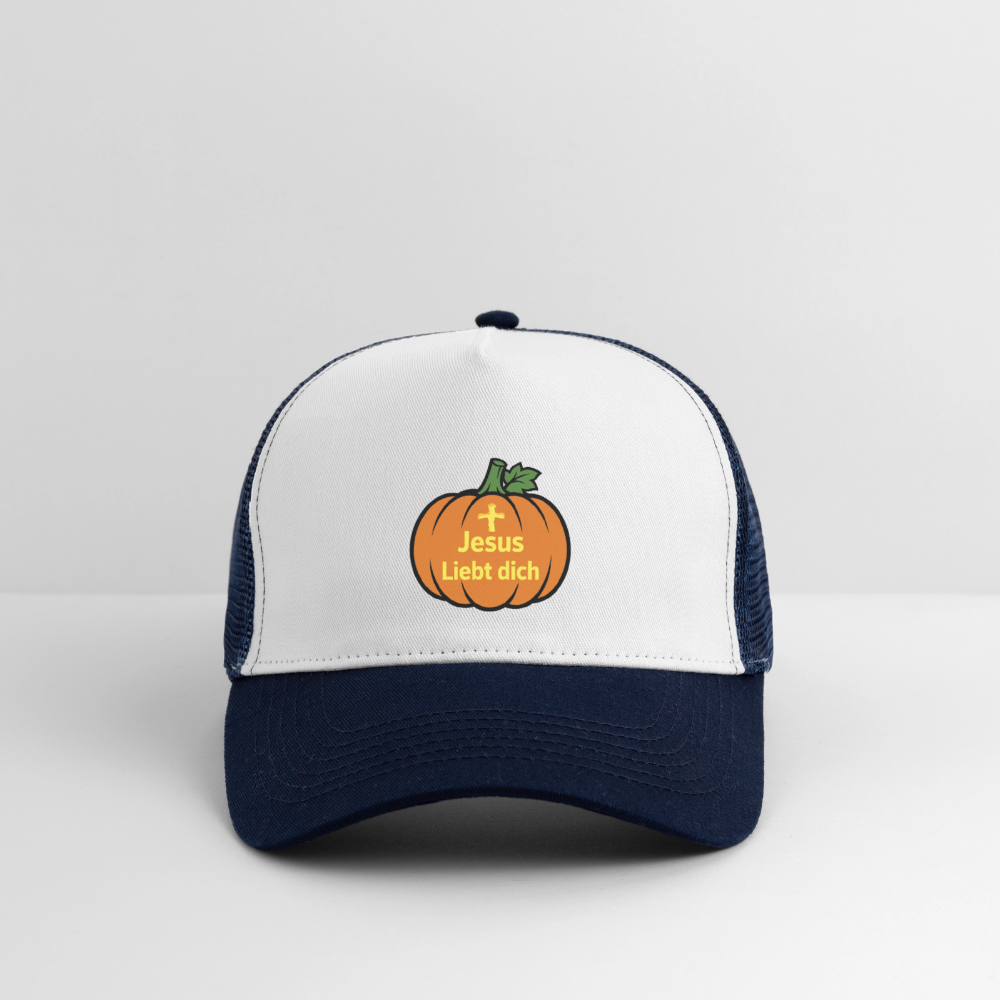 Trucker Cap - Halloween Jesus Liebt dich Design - Weiß/Navy
