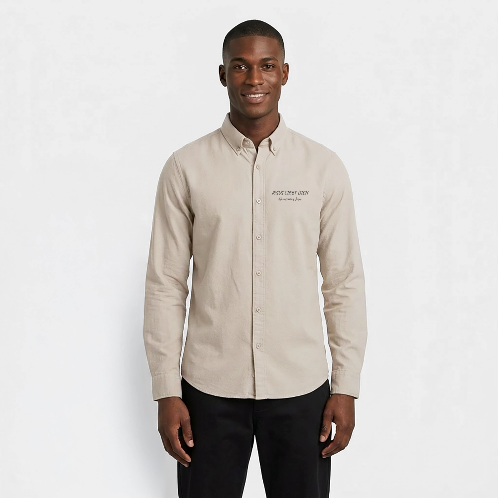 Männer Oxford Hemd - Jesus liebt dich - Beige