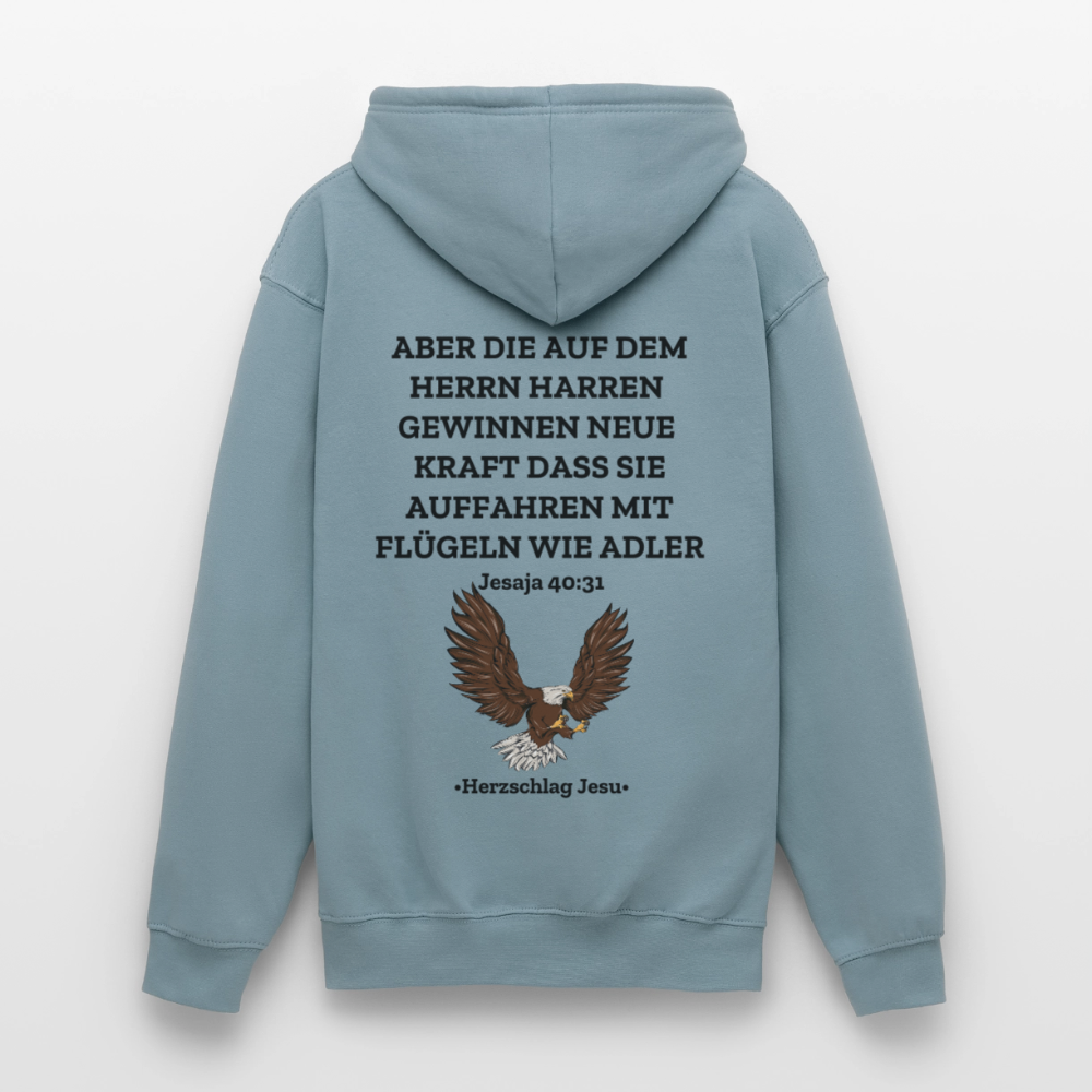 Unisex Hoodie - Jesaja 40:31 - Mit Adler - Nebelblau