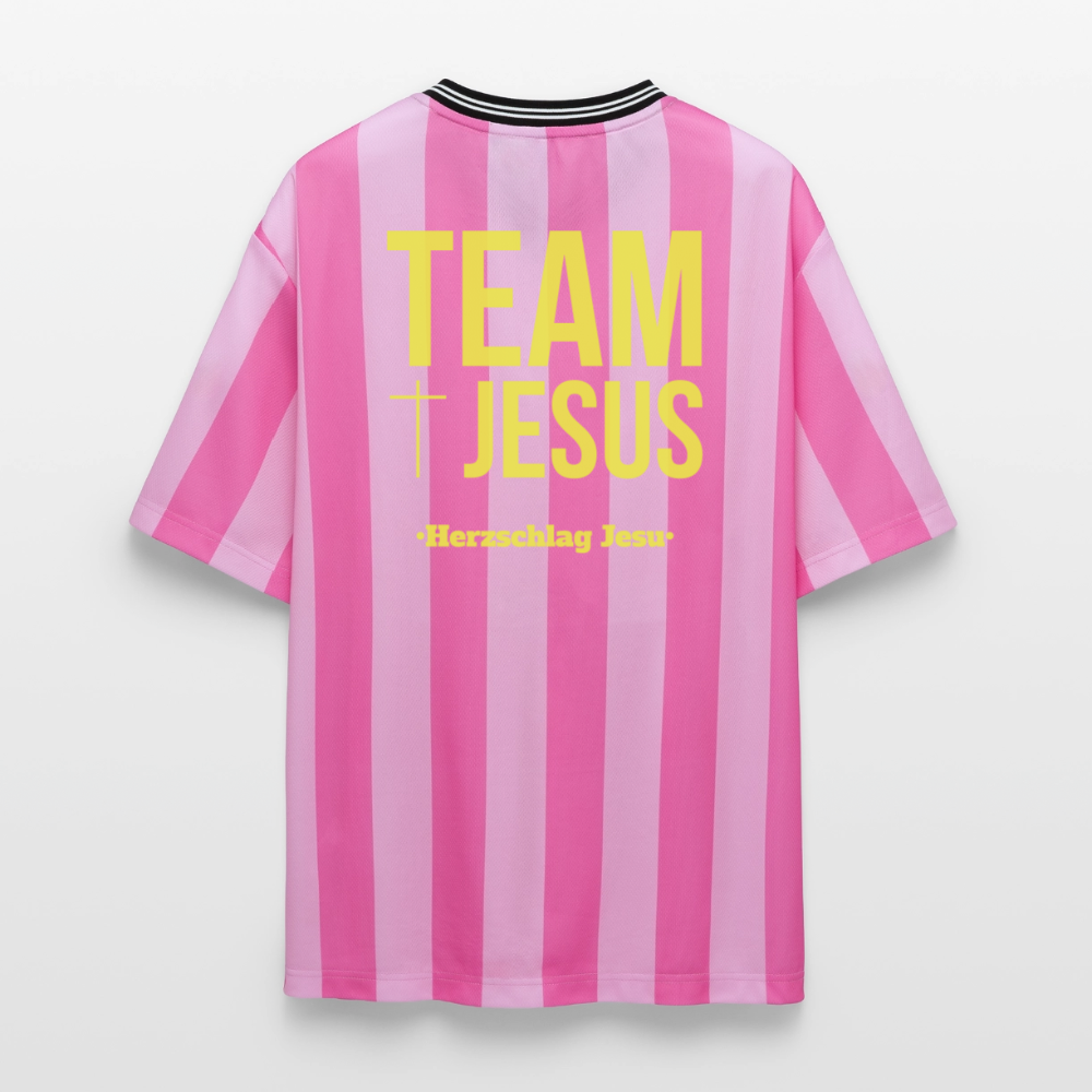 Unisex Football Style T-Shirt - Team Jesus - Rosa/Rosa Streifen