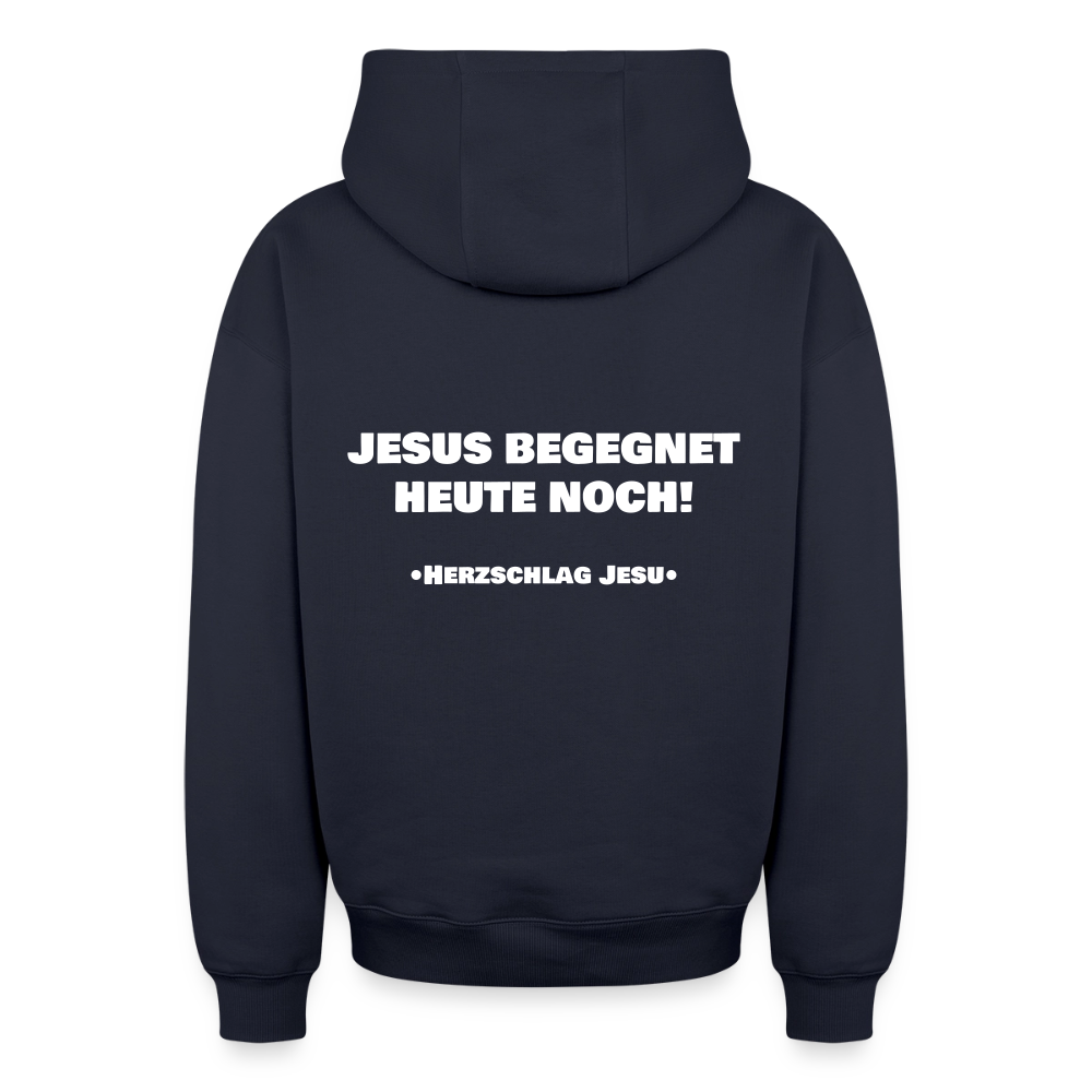 Oversized Heavyweight Kapuzenjacke - Jesus begegnet heute noch - Navy