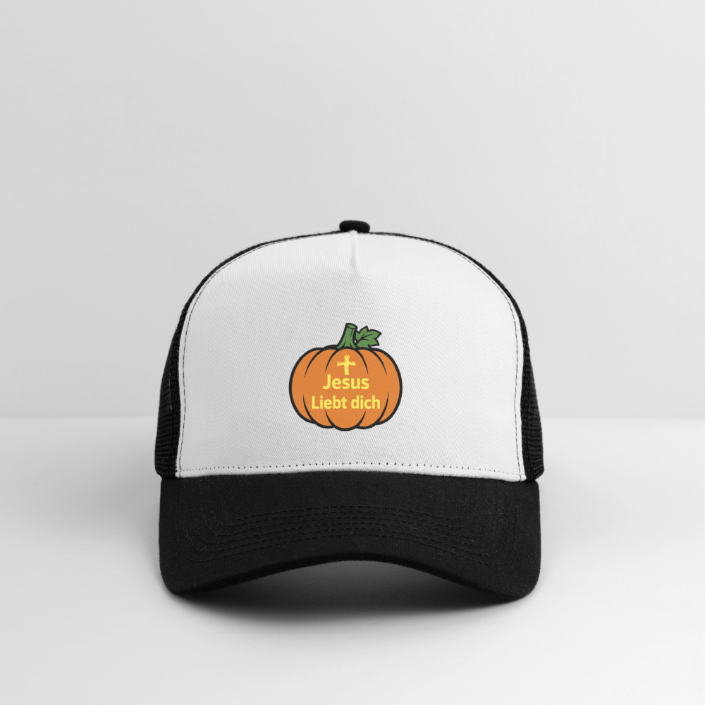 Trucker Cap - Halloween Jesus Liebt dich Design - Weiß/Schwarz