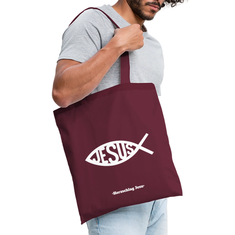 Stoffbeutel - Jesus Fisch Design - Burgunderrot