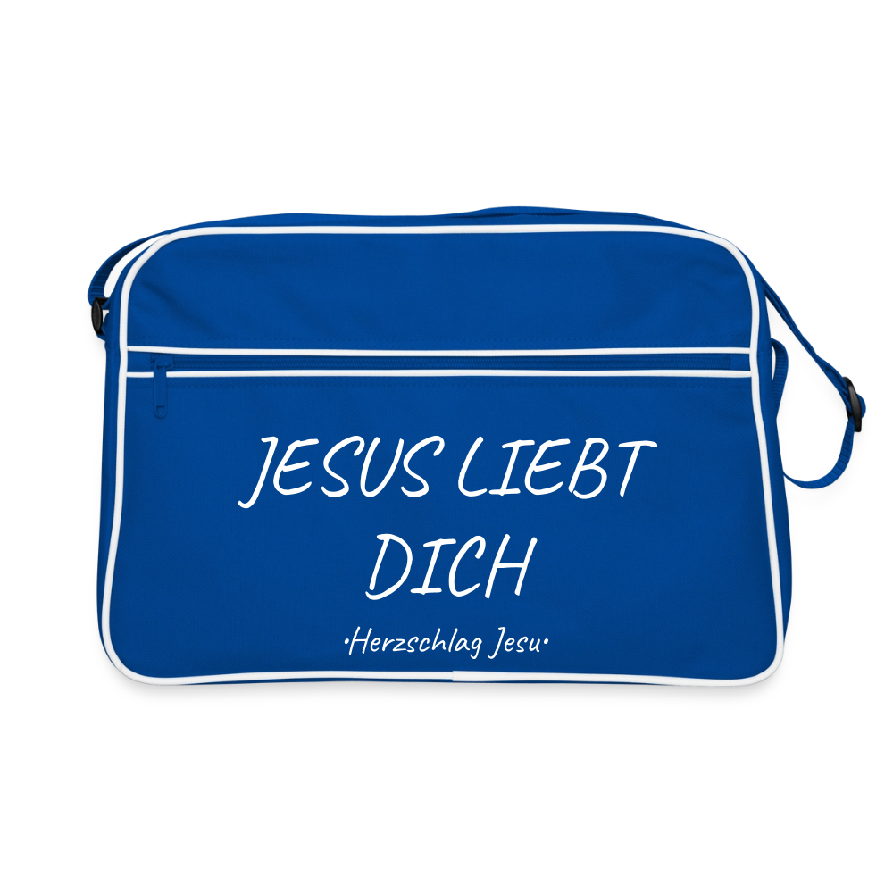 Retro Tasche - Jesus liebt dich - Blau/Weiß