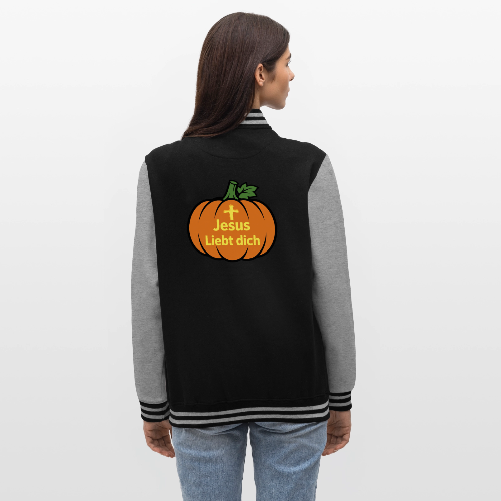 College-Sweatjacke - Halloween Jesus Liebt dich Design - Schwarz/Grau meliert