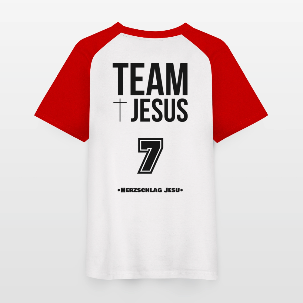 Kinder Baseball T-Shirt - Team Jesus 7 - Weiß/Rot