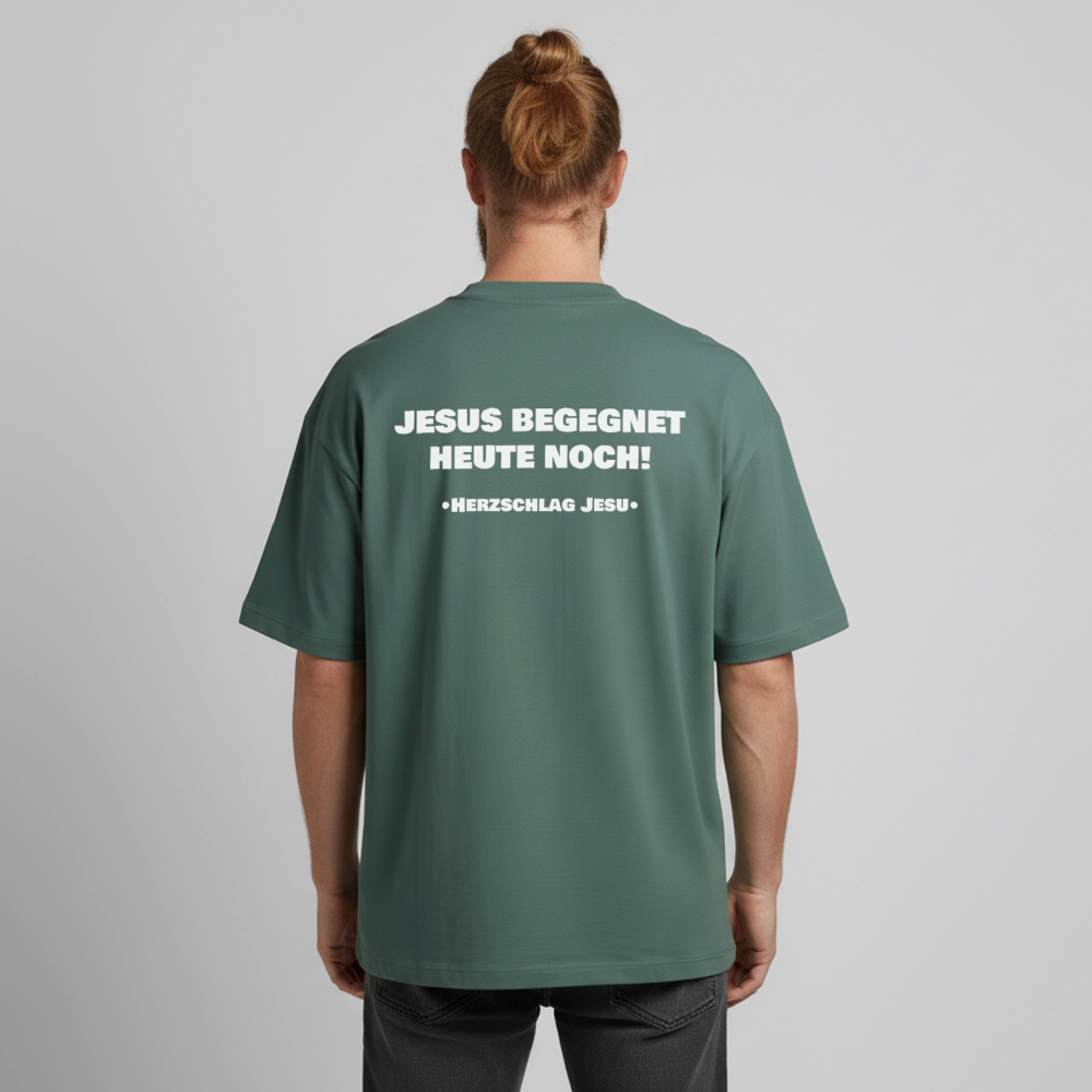 Premium Boxy Heavyweight Organic T-Shirt  -  Jesus begegnet heute noch! - Grüner Bucht
