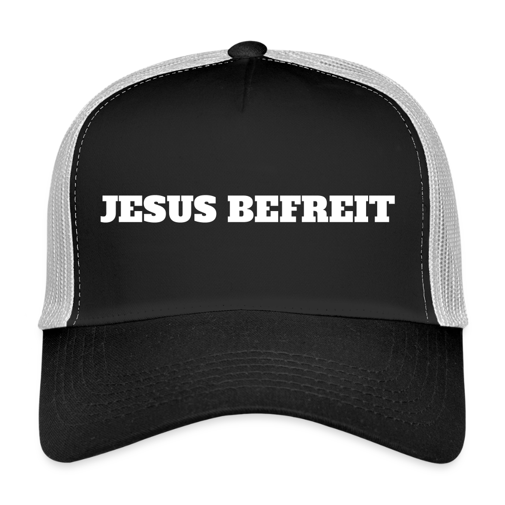 Trucker Cap - Jesus Befreit - Schwarz/Steingrau