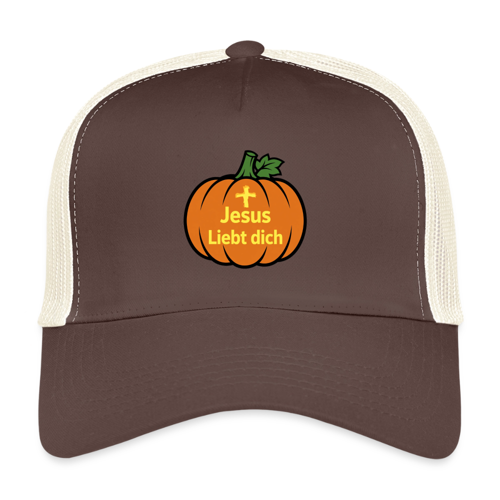 Trucker Cap - Halloween Jesus Liebt dich Design - Braun/Beige