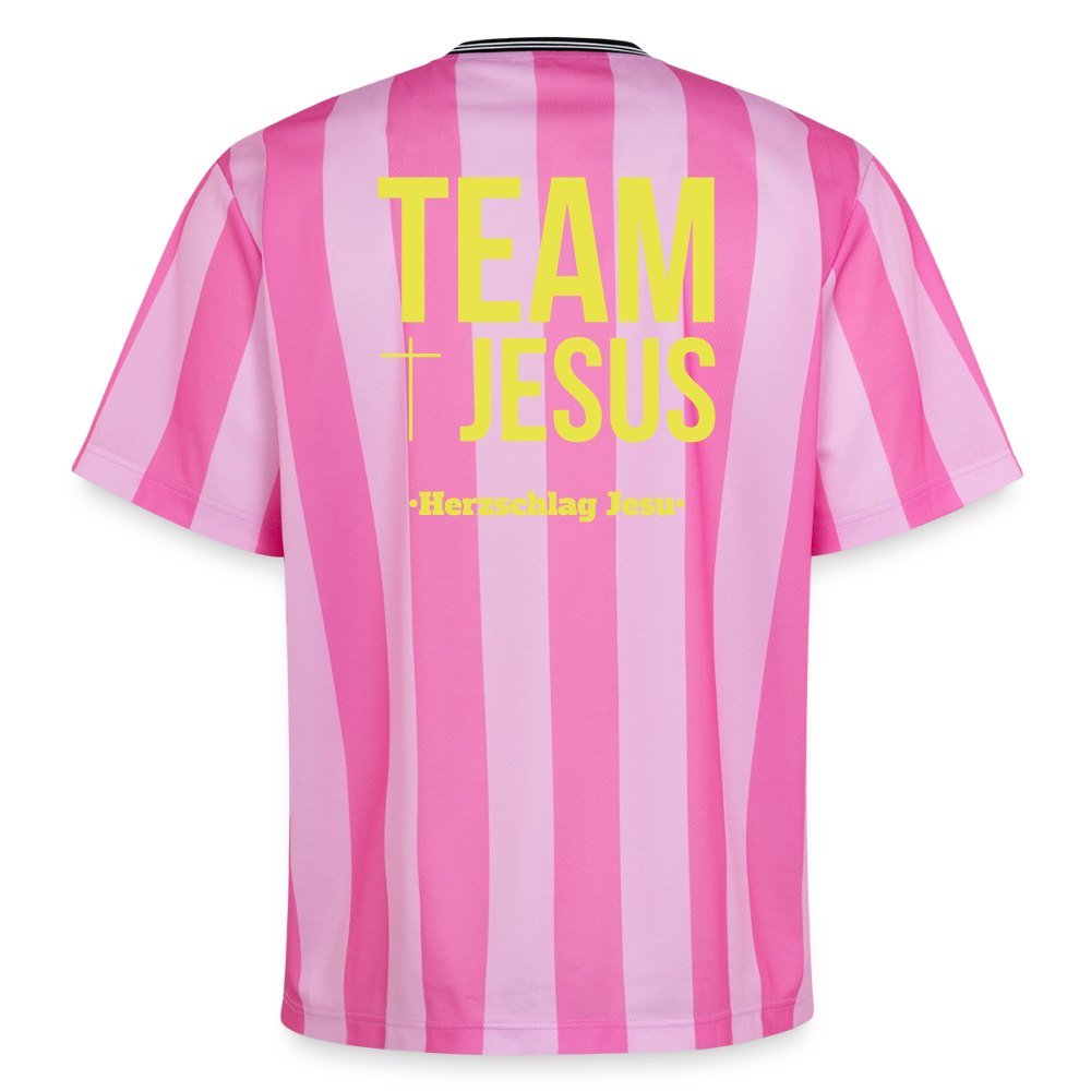 Unisex Football Style T-Shirt - Team Jesus - Rosa/Rosa Streifen