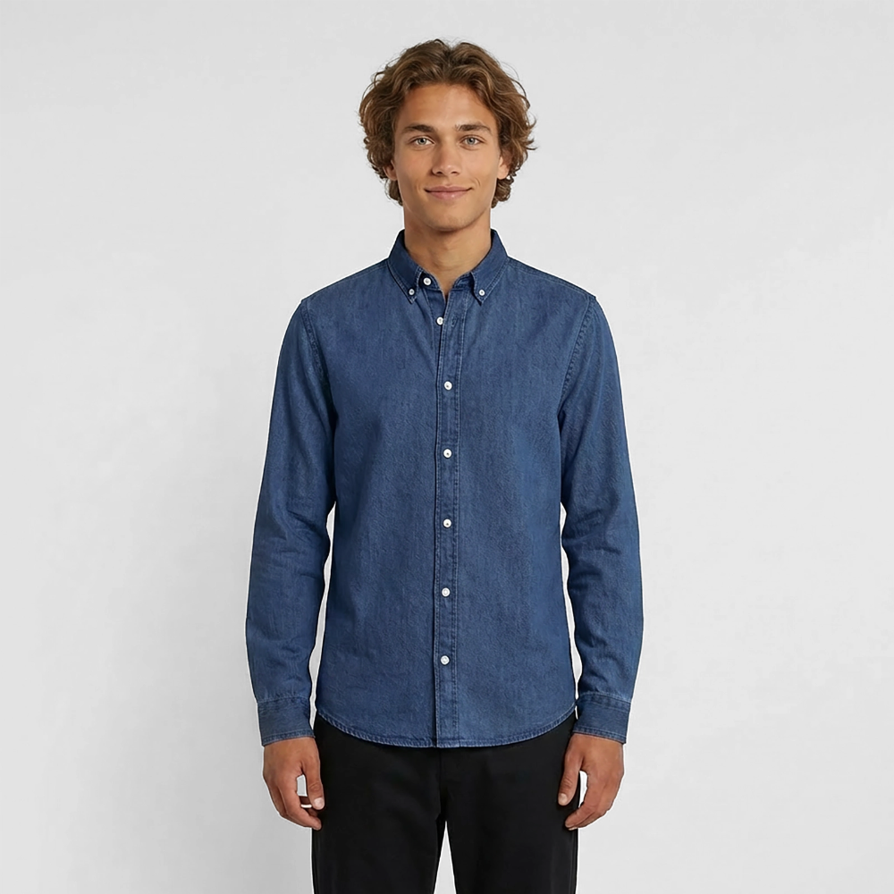 Männer Jeanshemd - Team Jesus - verwaschenes Mittelblau 