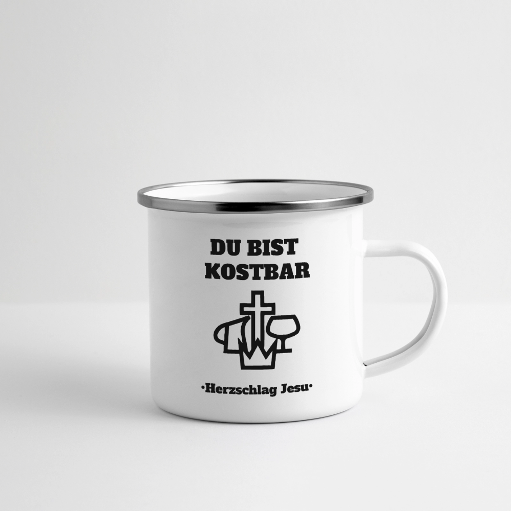 Emaille-Tasse - Du bist Kostbar -  Camping Tasse - Weiß