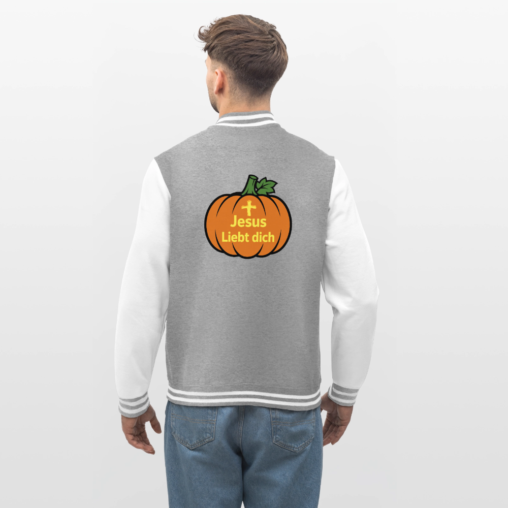 College-Sweatjacke - Halloween Jesus Liebt dich Design - Grau meliert/Weiß