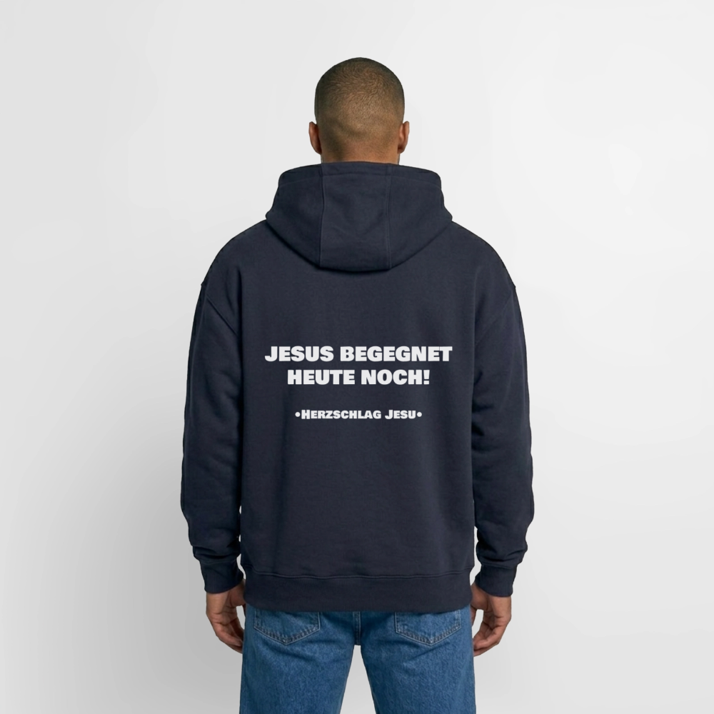 Oversized Heavyweight Kapuzenjacke - Jesus begegnet heute noch - Navy