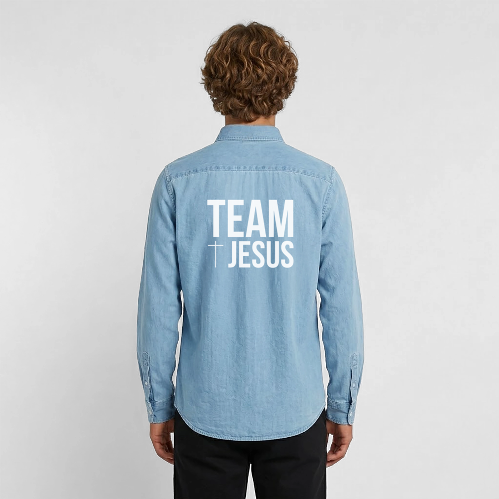 Männer Jeanshemd - Team Jesus - verwaschenes Hellblau