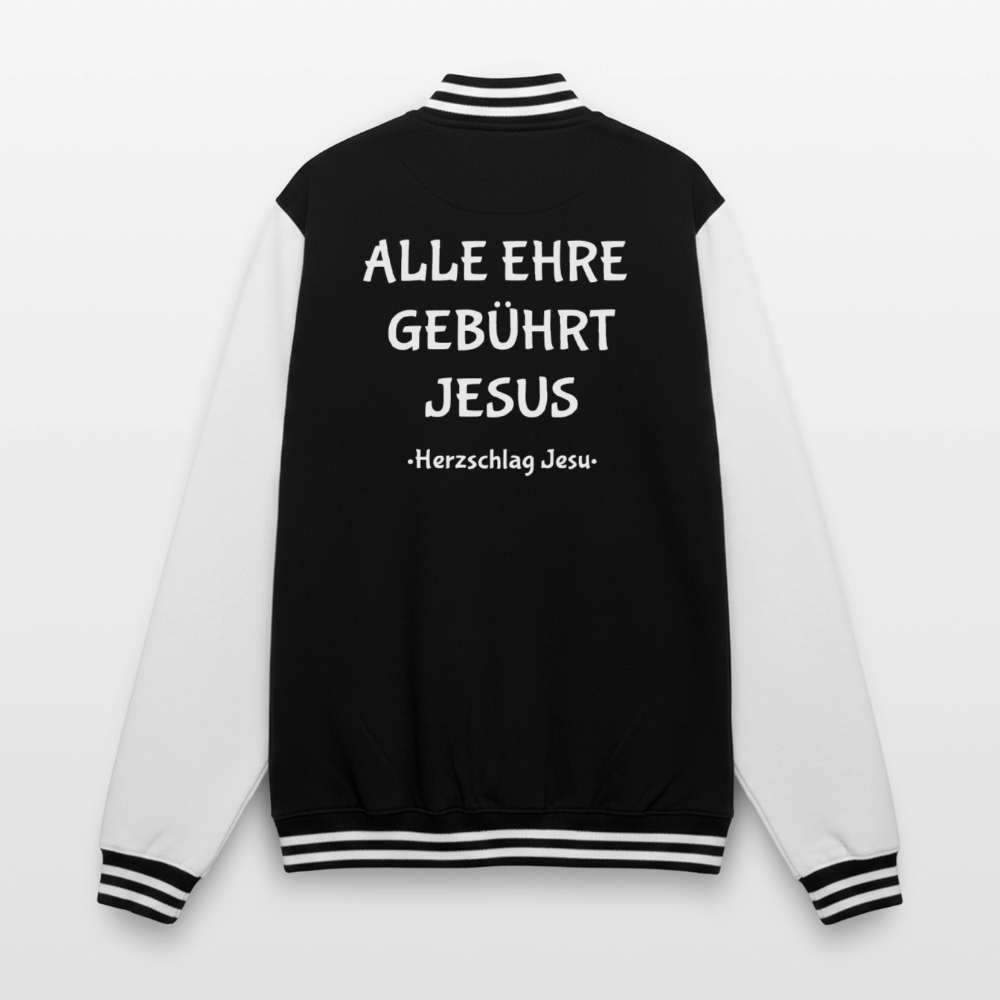 College-Sweatjacke - Alle ehre gebührt Jesus - Schwarz/Weiß