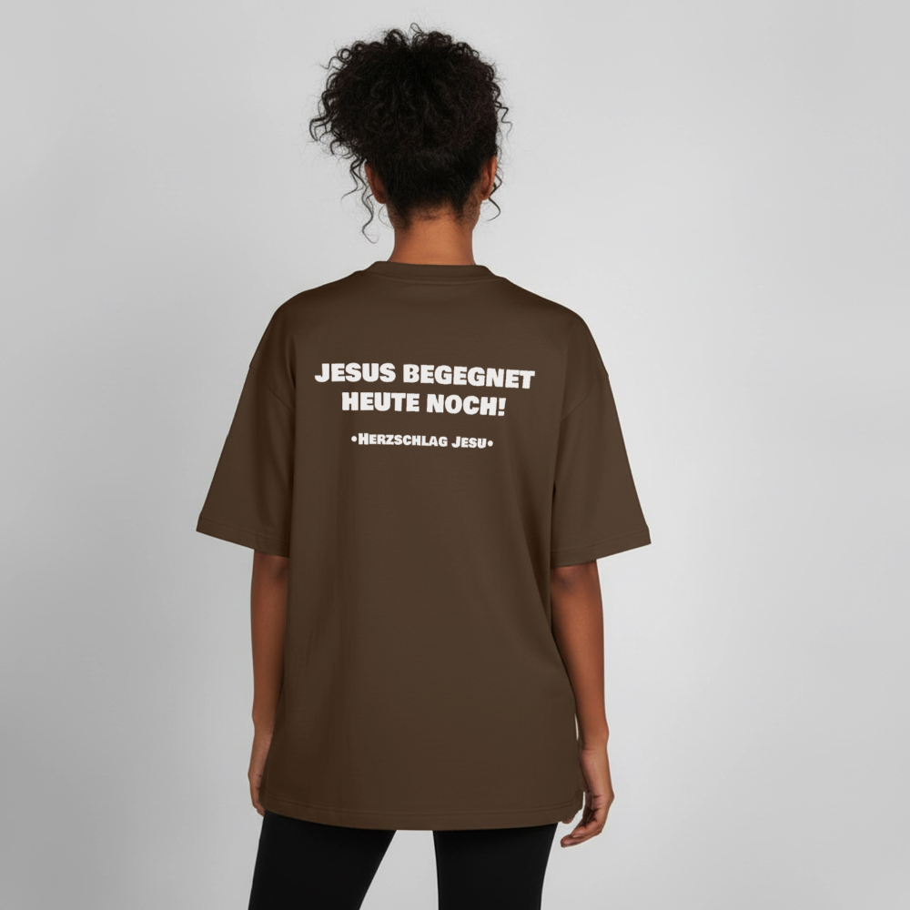 Premium Boxy Heavyweight Organic T-Shirt  -  Jesus begegnet heute noch! - Dunkelbraun