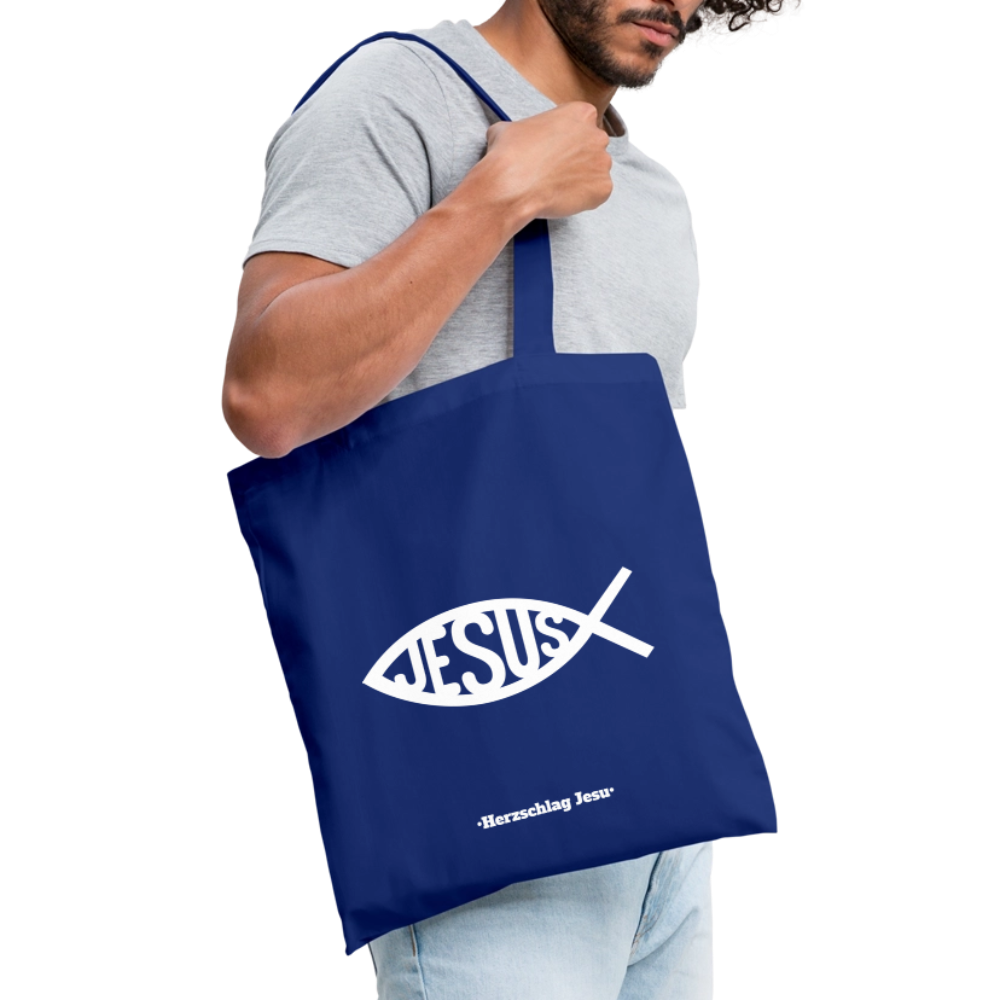 Stoffbeutel - Jesus Fisch Design - Royalblau