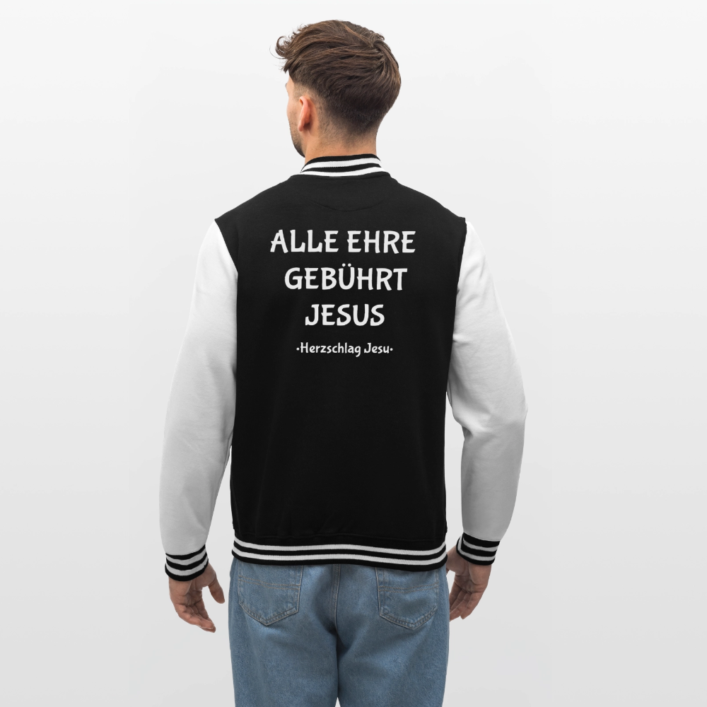 College-Sweatjacke - Alle ehre gebührt Jesus - Schwarz/Weiß