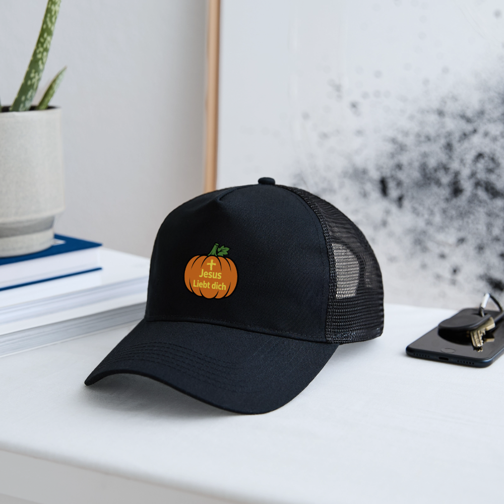 Trucker Cap - Halloween Jesus Liebt dich Design - Schwarz/Schwarz
