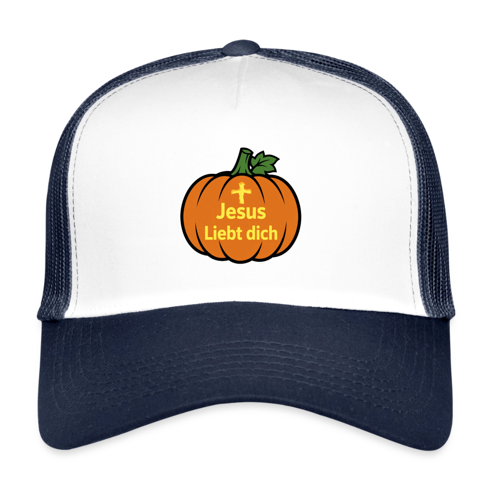 Trucker Cap - Halloween Jesus Liebt dich Design - Weiß/Navy