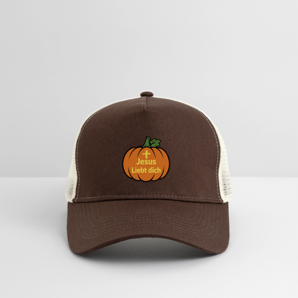 Trucker Cap - Halloween Jesus Liebt dich Design - Braun/Beige