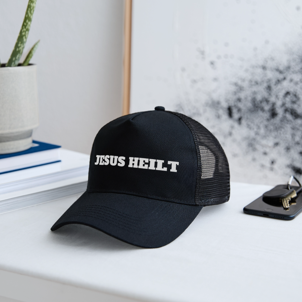 Trucker Cap - Jesus Heilt - Schwarz/Schwarz