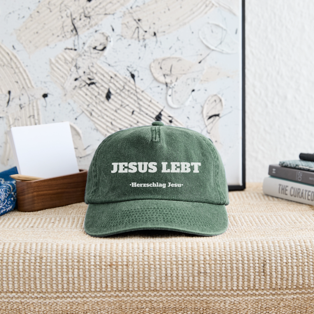 Relaxed Vintage Cap - Jesus Lebt - Vintage Flaschengrün 