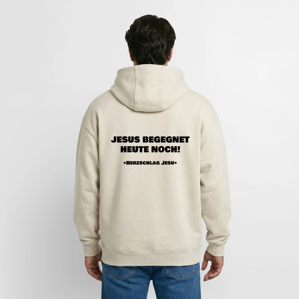 Oversized Heavyweight Kapuzenjacke - Jesus begegnet heute noch - Beige