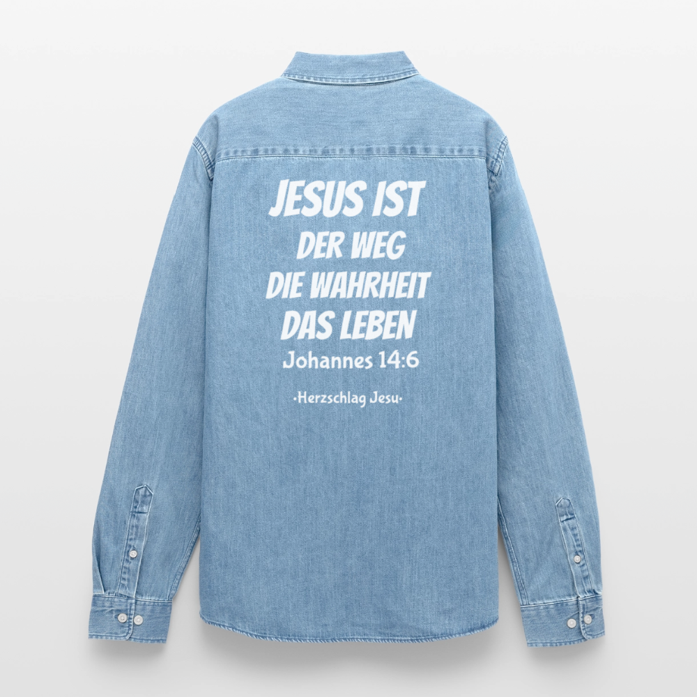 Männer Jeanshemd - Johannes 14:6 Jesus ist der Weg, die Wahrheit, das Leben - verwaschenes Hellblau