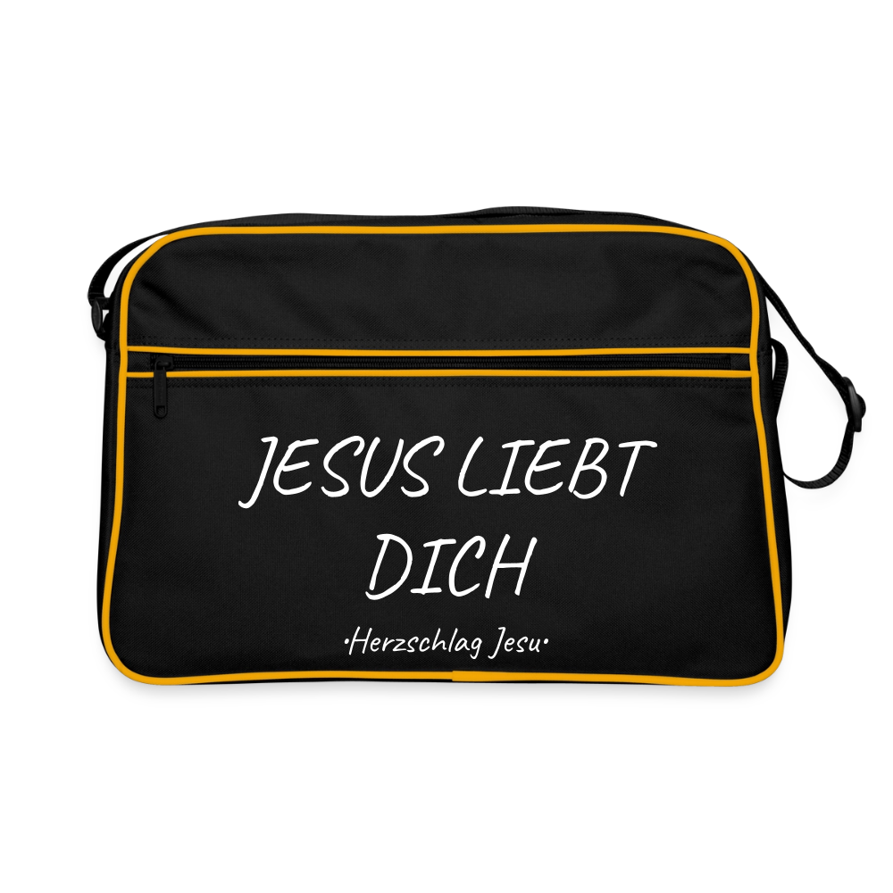 Retro Tasche - Jesus liebt dich - Schwarz/Gold