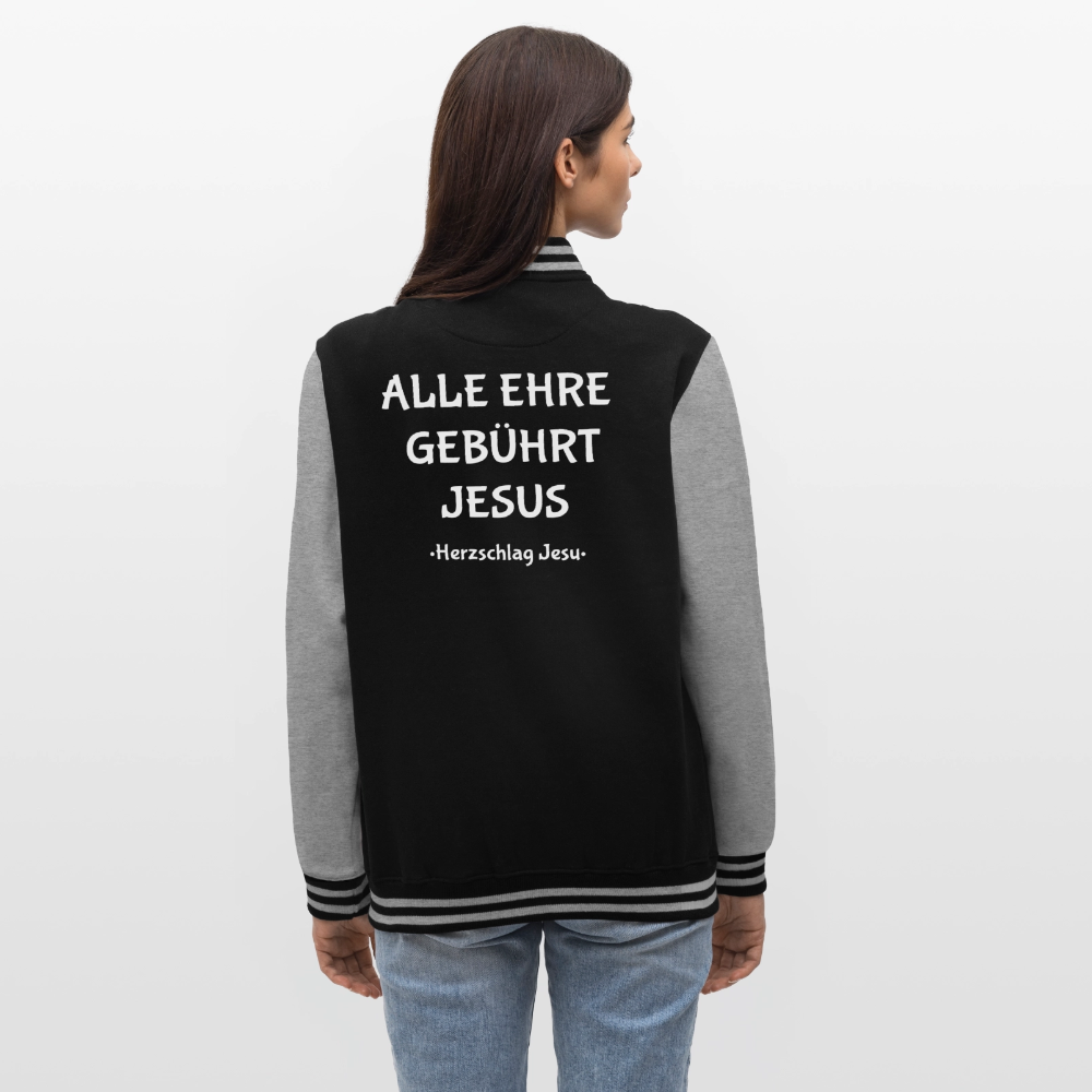 College-Sweatjacke - Alle ehre gebührt Jesus - Schwarz/Grau meliert