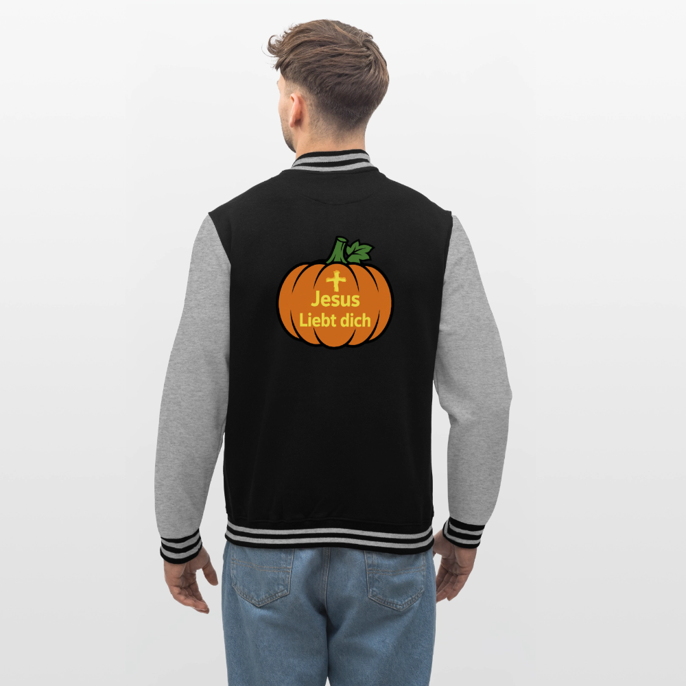 College-Sweatjacke - Halloween Jesus Liebt dich Design - Schwarz/Grau meliert