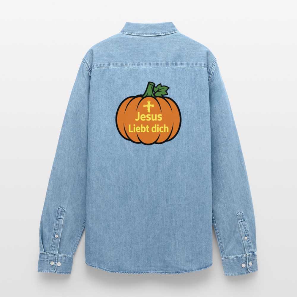 Männer Jeanshemd - Halloween Jesus Liebt dich Design - verwaschenes Hellblau