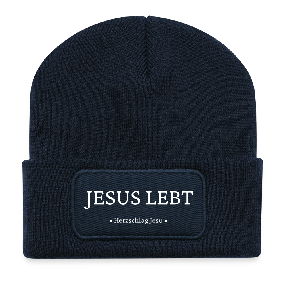 Recycelte Patch Beanie - Jesus Lebt - French Navy