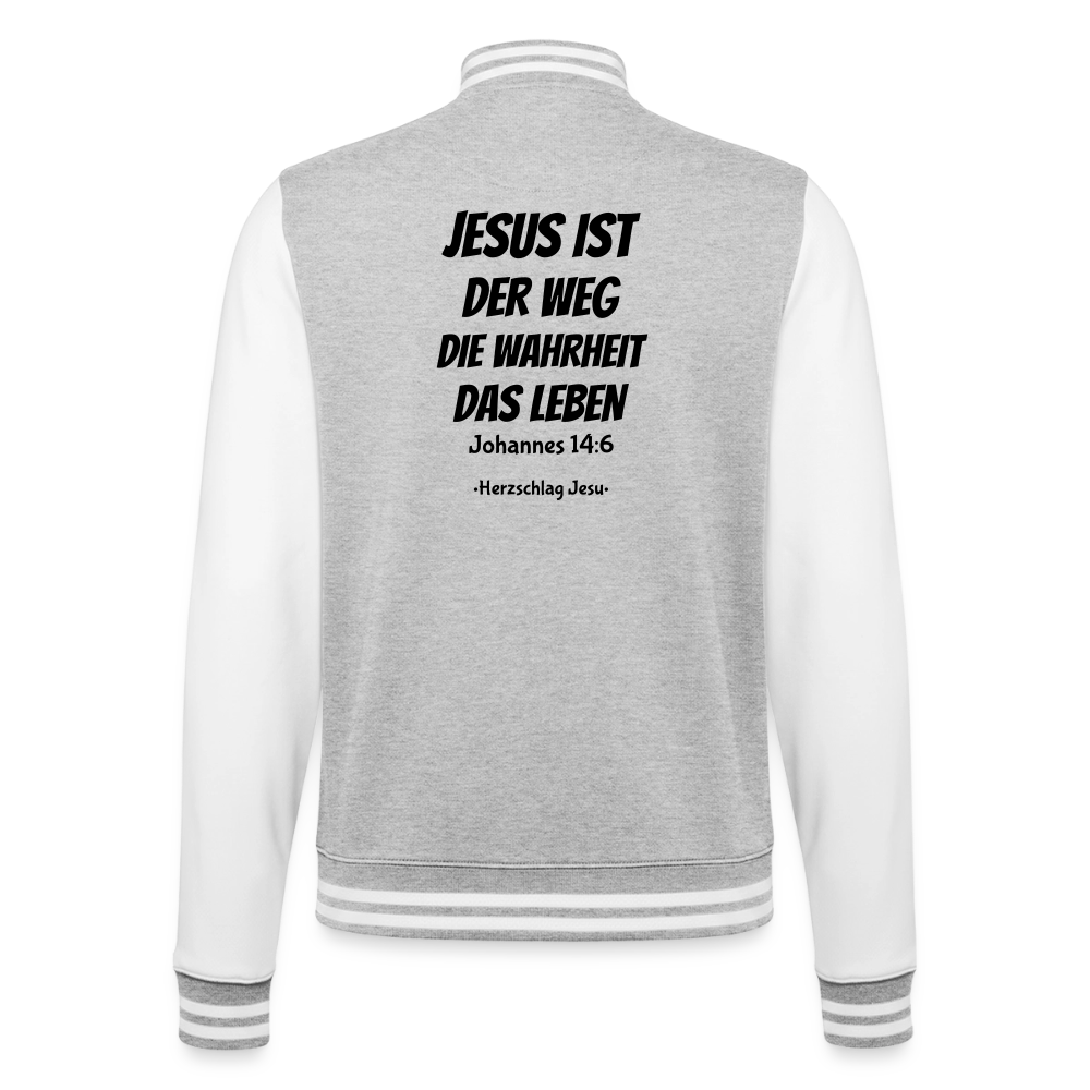 College-Sweatjacke - Johannes 14:6 Jesus ist der weg, die Wahrheit, das leben - Grau meliert/Weiß
