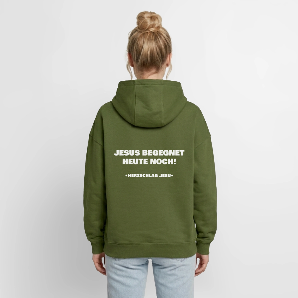 Oversized Heavyweight Kapuzenjacke - Jesus begegnet heute noch - Khaki