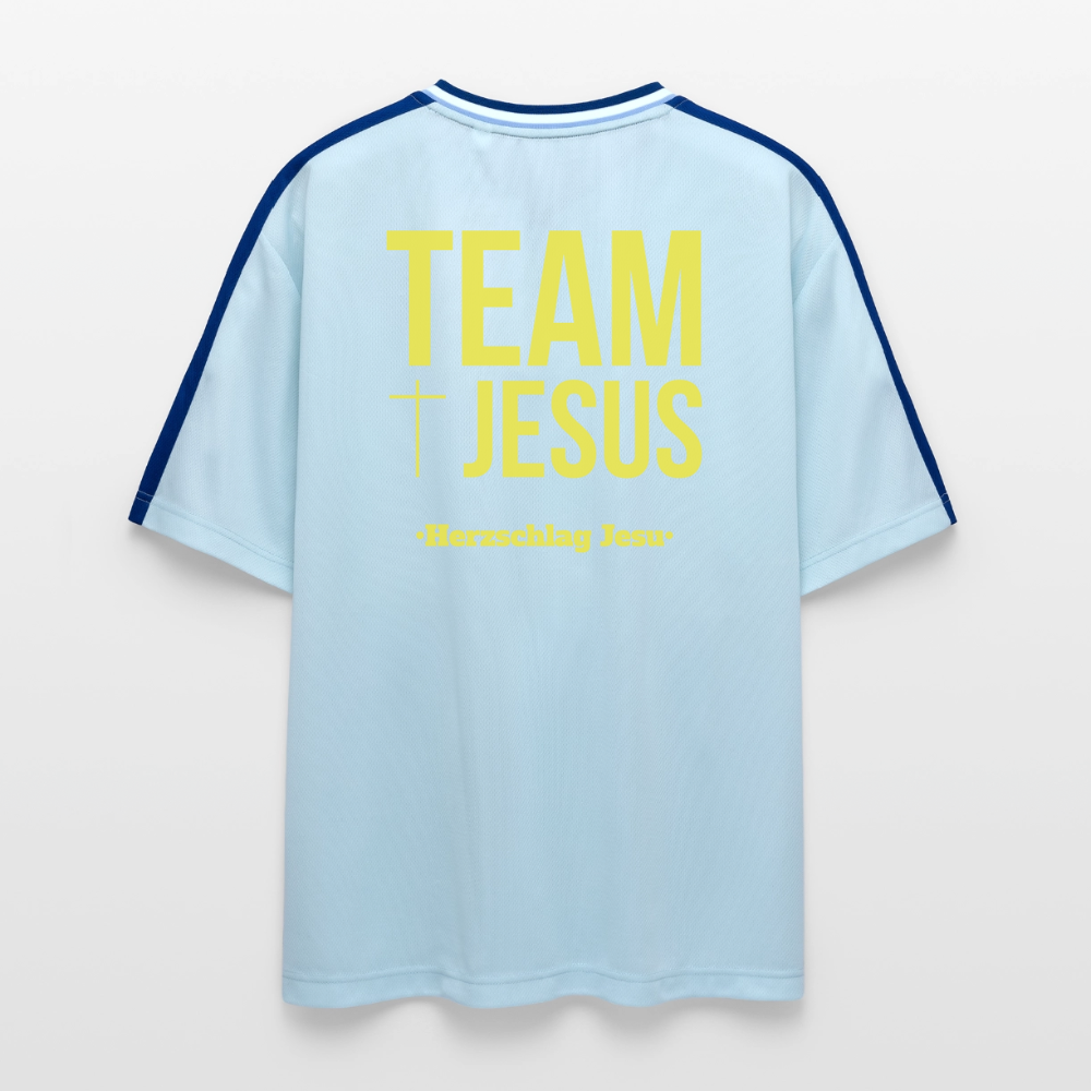 Unisex Football Style T-Shirt - Team Jesus - Hellblau/Dunkelblau