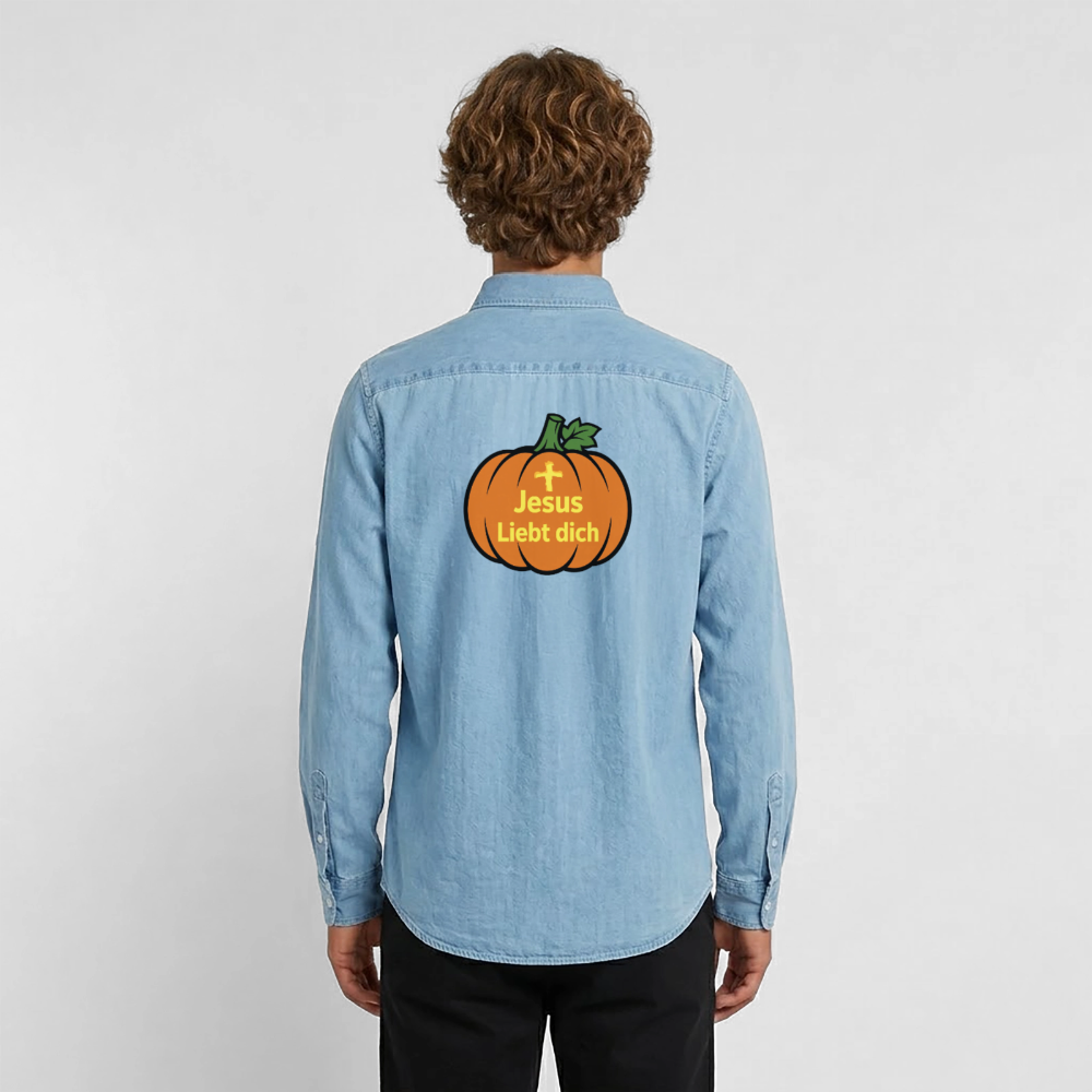 Männer Jeanshemd - Halloween Jesus Liebt dich Design - verwaschenes Hellblau
