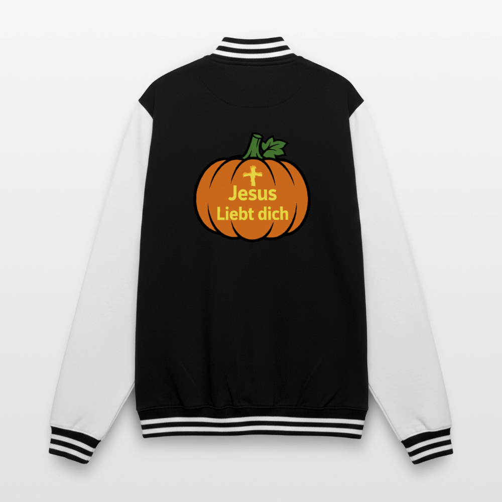 College-Sweatjacke - Halloween Jesus Liebt dich Design - Schwarz/Weiß