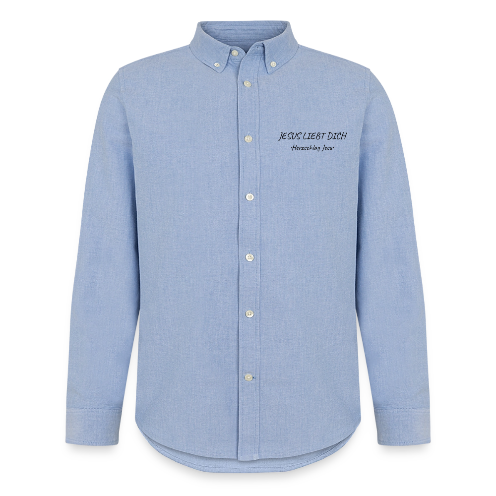Männer Oxford Hemd - Jesus liebt dich - Carolina Blue